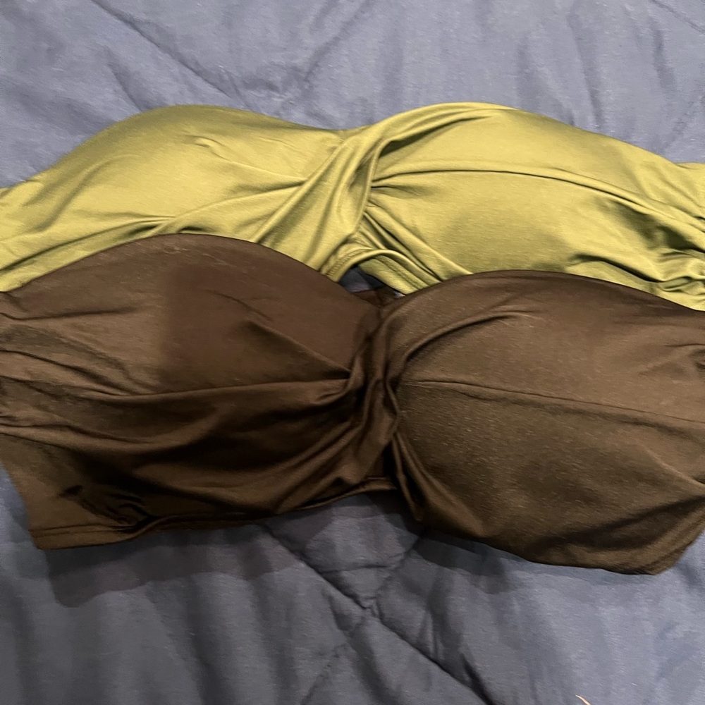 Kona Sol Green and Black Strapless Bikini Tops XL